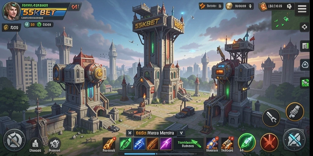 Tampilan gameplay menegangkan dari 55KBET di Tower Defense.
