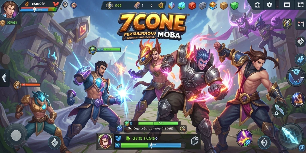 Tangkapan layar <strong>7CONE</strong> menunjukkan pertarungan seru di arena MOBA.