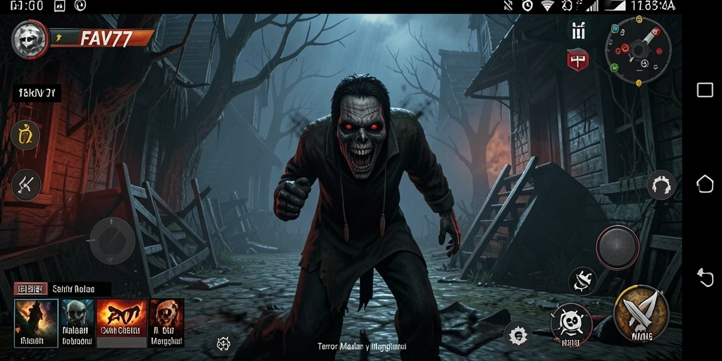 Tangkapan layar gameplay FAV77 yang menunjukkan suasana horor yang mencekam.