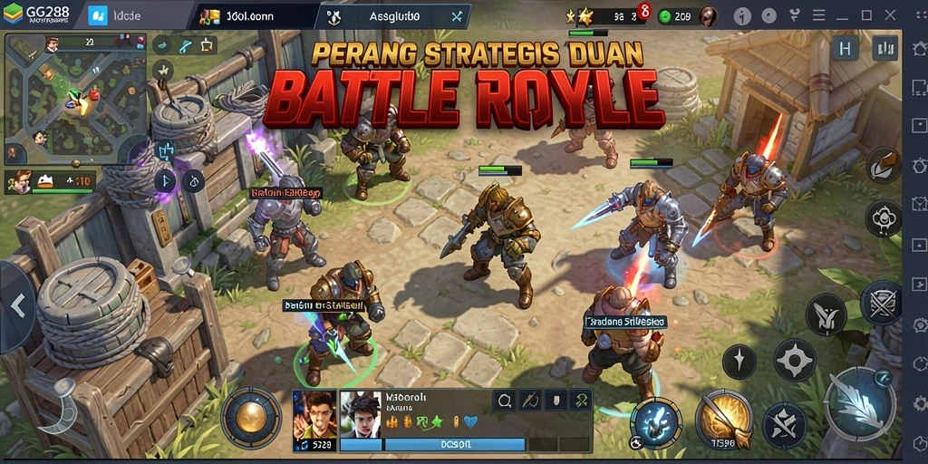 Tangkapan layar utama menunjukkan aksi intens dalam permainan Battle Royale.