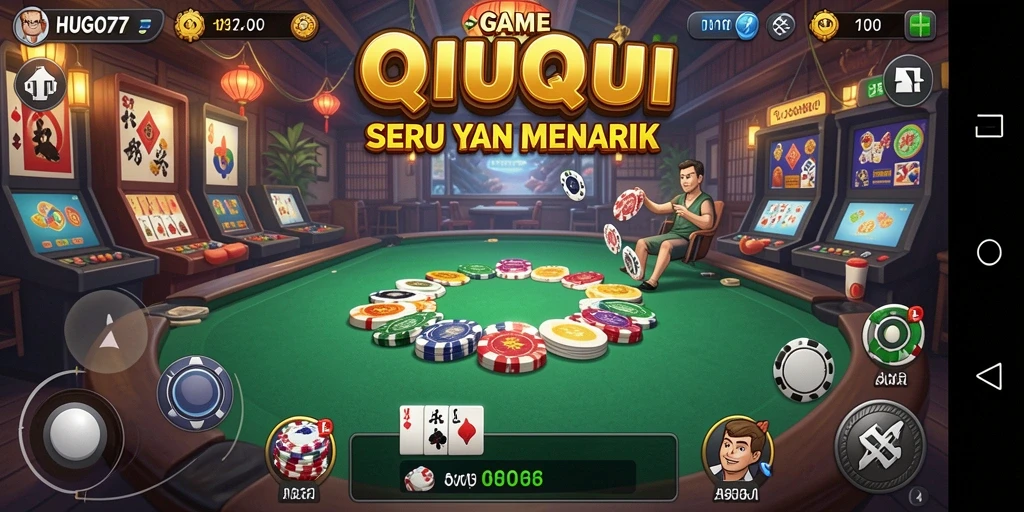Tampilan gameplay seru HUGO77 dengan suasana QiuQiu yang menarik.
