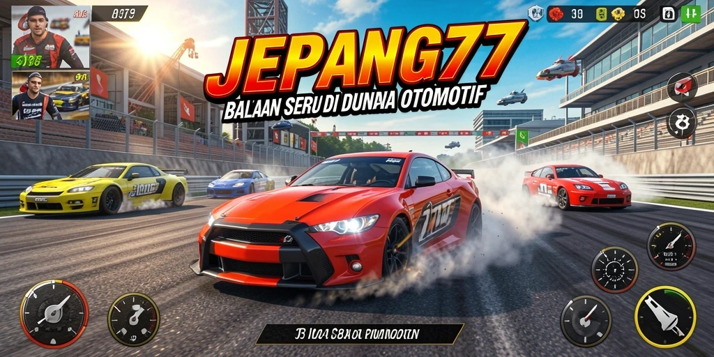 Tangkapan layar Gameplay JEPANG77 yang menampilkan mobil balap di lintasan.