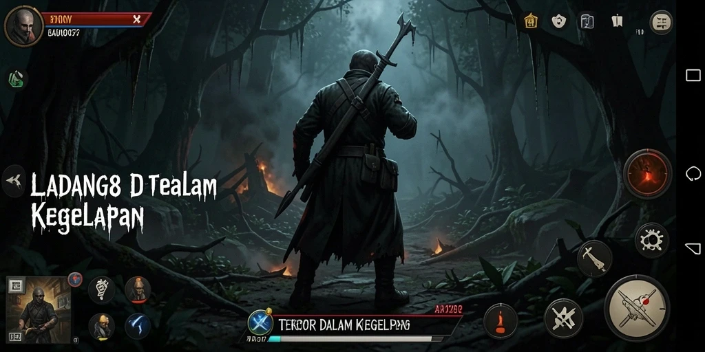 Screenshot gameplay LADANG78 menampilkan suasana menakutkan yang menegangkan.