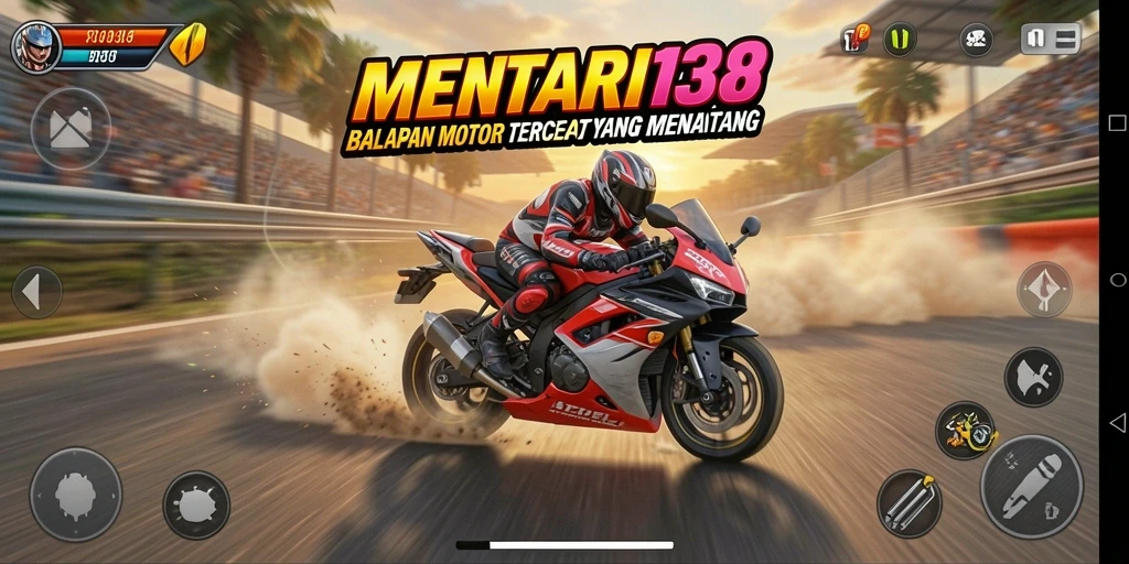 Screenshot MENTARI138 menampilkan balapan motor yang mendebarkan.