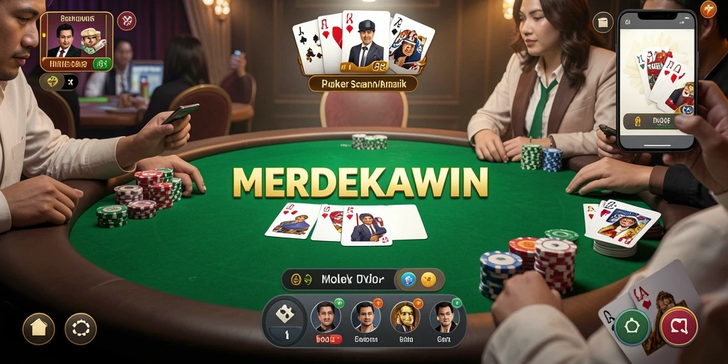 Tampilan gameplay seru dalam MERDEKAWIN saat bermain Poker.