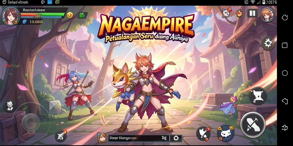 Tangkapan layar NAGAEMPIRE menampilkan aksi seru dari karakter Anime.