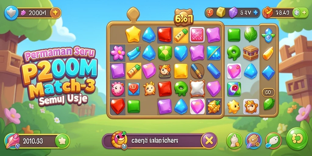 Tampilan gameplay P200M yang menarik dengan mekanisme Match-3 yang seru.