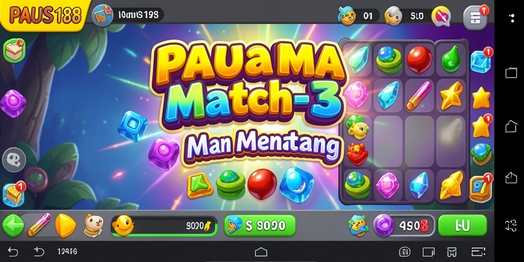 Screenshot gameplay PAUS188 menunjukkan keseruan permainan Match-3.