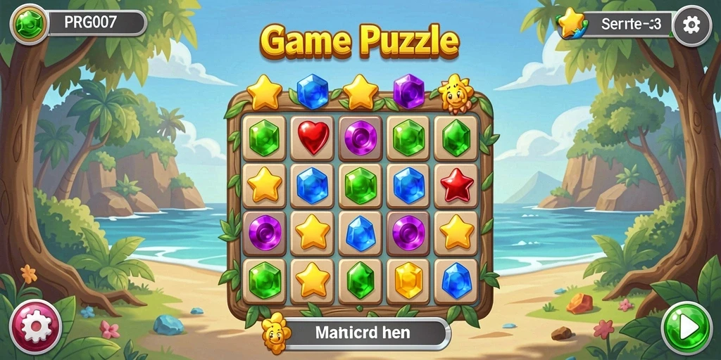 Screenshot PRG007 menampilkan gameplay Match-3 yang menarik.