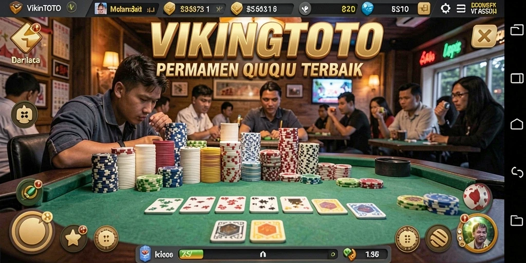 Tampilan gameplay seru dalam VIKINGTOTO yang menampilkan kartu QiuQiu.