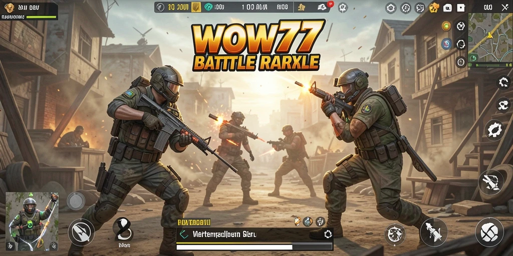 Tampilan gameplay WOW77 dalam pertempuran Battle Royale yang seru.