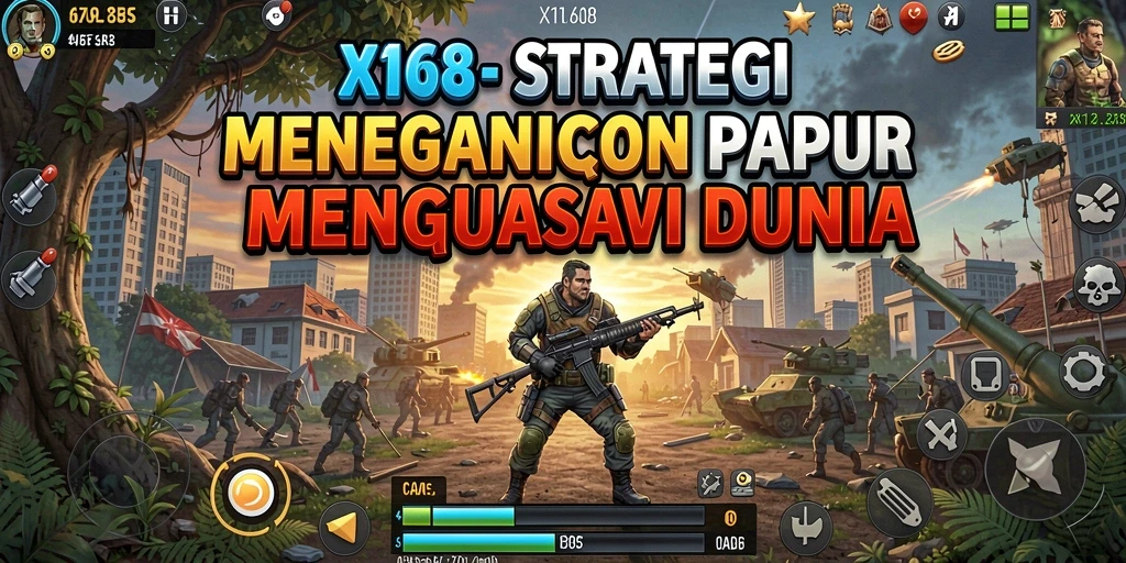 Screenshot utama X168 menampilkan pertempuran penuh strategi.